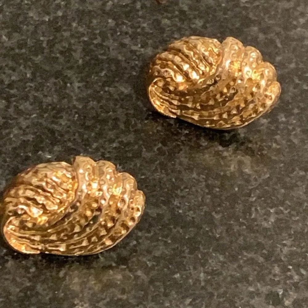 Brutalist Style Gold Tone Stud Earrings with Hammered Texture